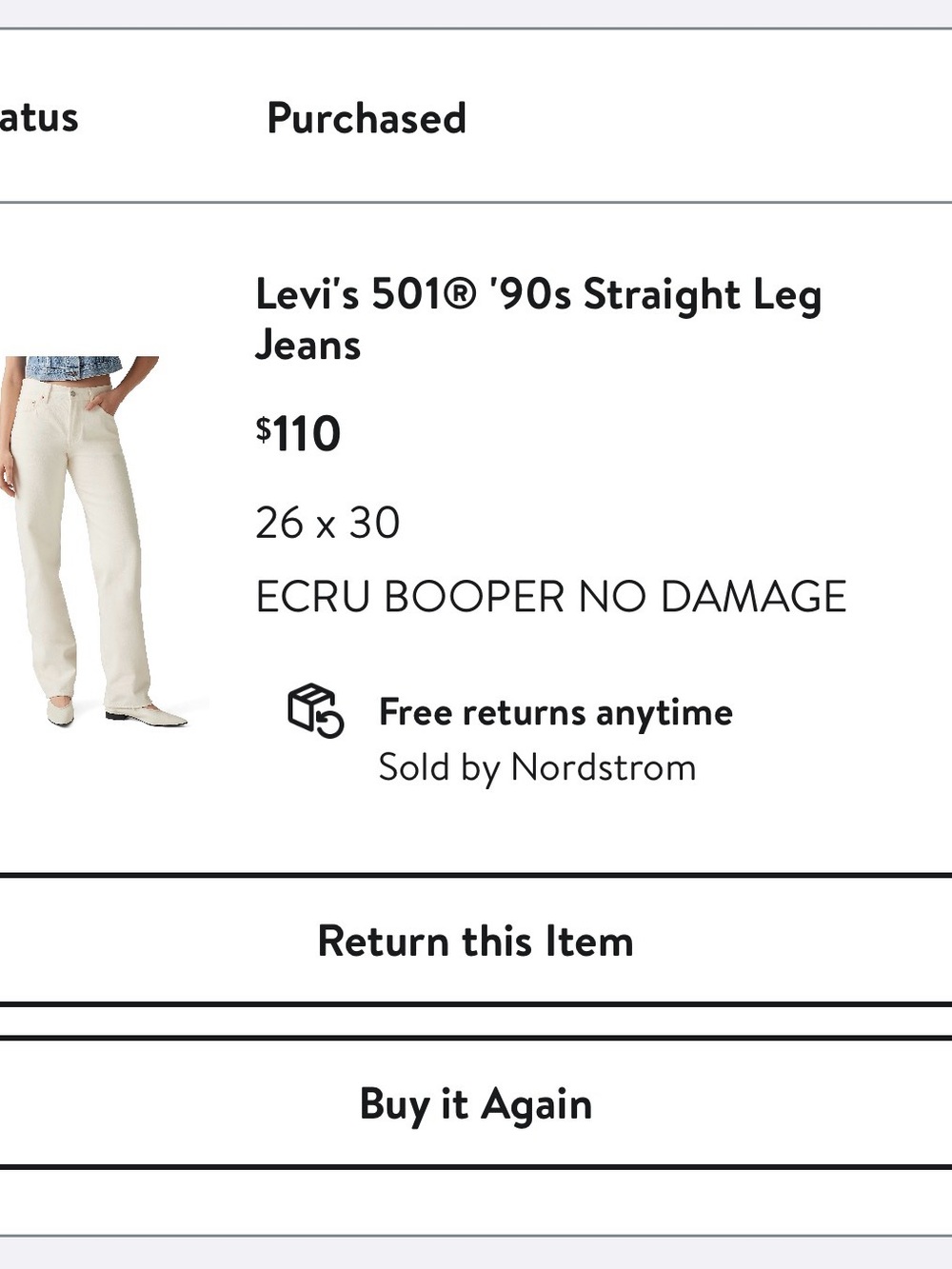 LEVI'S 501 '90s Jean in Ecru Booper No Damage 26 x 30 - Picture 4 of 5